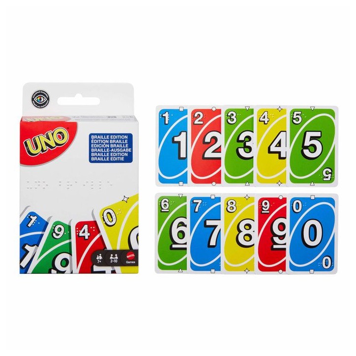 UNO BRAILLE - Jeu de cartes - Pour Joueurs Aveugles Ou Malvoyants - Mattel Games - 7 ans et +