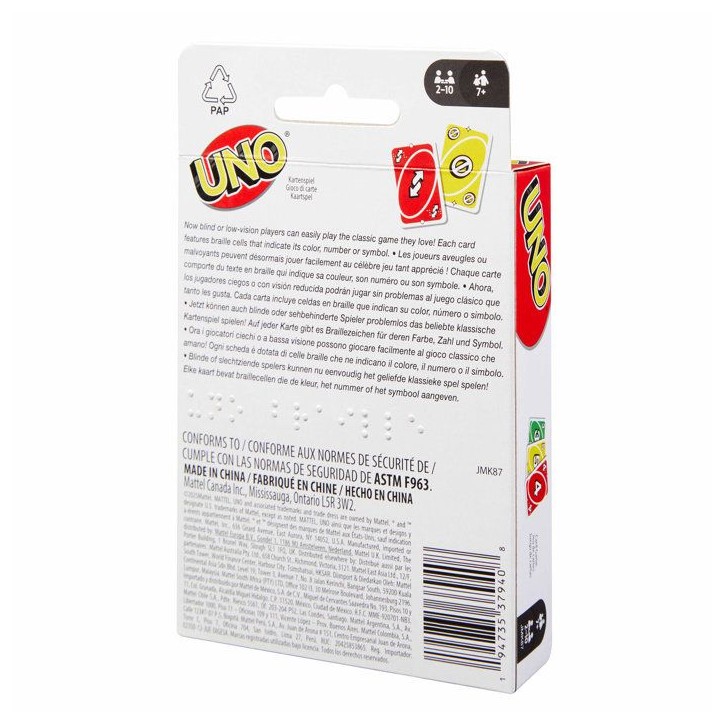 UNO BRAILLE - Jeu de cartes - Pour Joueurs Aveugles Ou Malvoyants - Mattel Games - 7 ans et +
