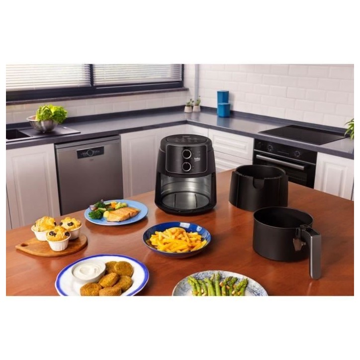 Friteuse multifonction sans huile - BEKO - FRL2242B - 1500 W - 3,9 L pour 0,8 kg de frites - Minuteur coupe circuit - Noir Friteuse multifonction sans huile - BEKO - FRL2242B - 1500 W - 3,9 L pour 0,8 kg de frites - Minuteur coupe circuit - Noir