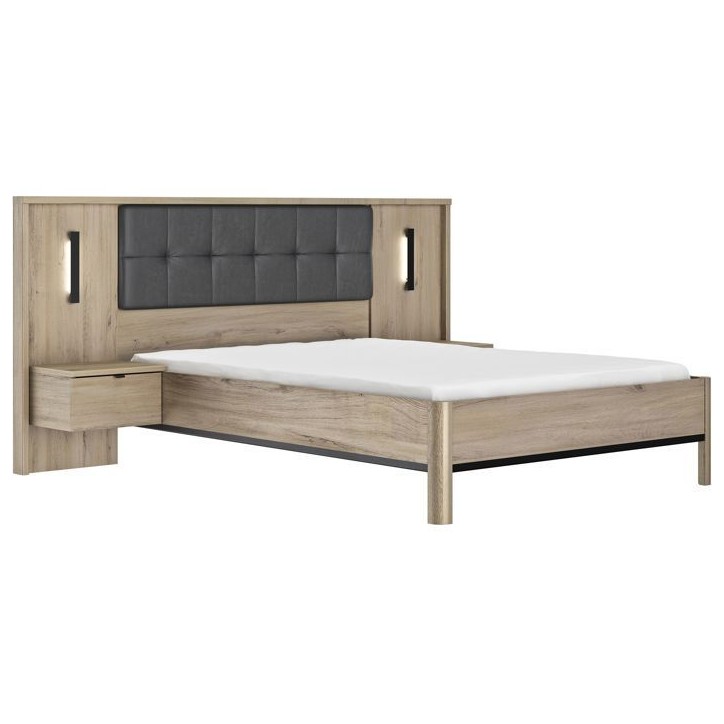 Lit adulte avec chevets lambris - MAXIMIN - 140 x 190 cm - Chene Krönberg clair - GAMI Lit adulte avec chevets lambris - MAXIMIN - 140 x 190 cm - Chene Krönberg clair - GAMI