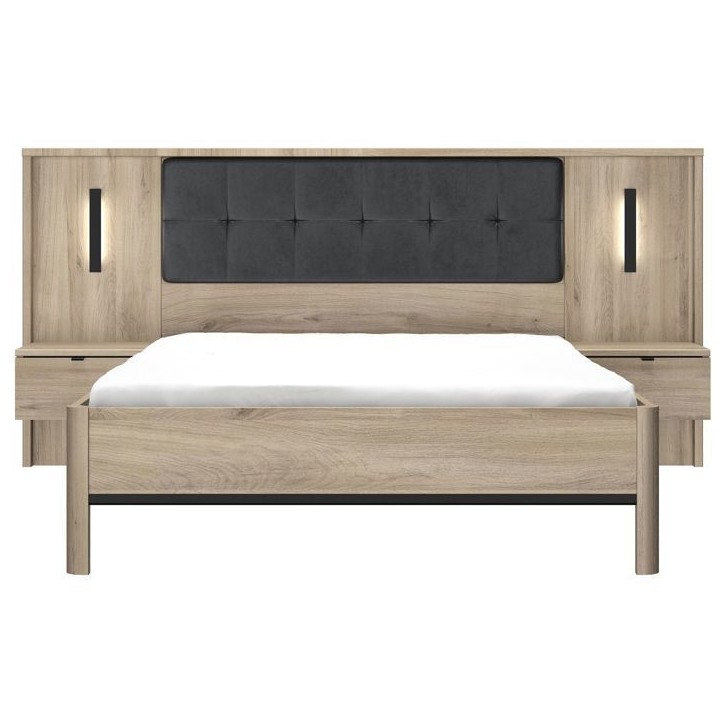 Lit adulte avec chevets lambris - MAXIMIN - 140 x 190 cm - Chene Krönberg clair - GAMI Lit adulte avec chevets lambris - MAXIMIN - 140 x 190 cm - Chene Krönberg clair - GAMI