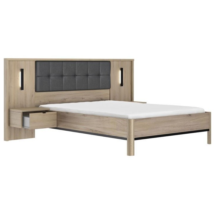 Lit adulte avec chevets lambris - MAXIMIN - 140 x 190 cm - Chene Krönberg clair - GAMI Lit adulte avec chevets lambris - MAXIMIN - 140 x 190 cm - Chene Krönberg clair - GAMI