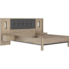 Lit adulte avec chevets lambris - MAXIMIN - 140 x 190 cm - Chene Krön