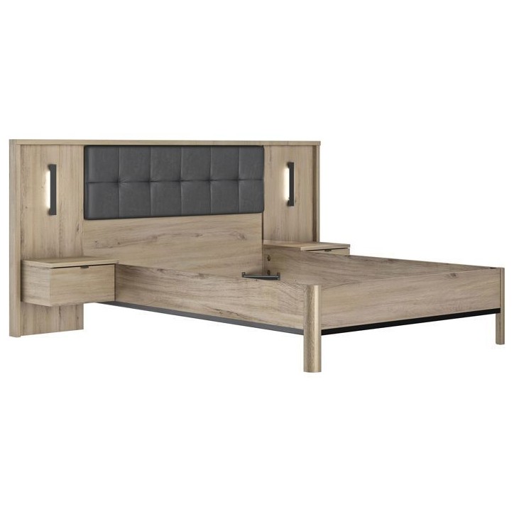Lit adulte avec chevets lambris - MAXIMIN - 140 x 190 cm - Chene Krönberg clair - GAMI Lit adulte avec chevets lambris - MAXIMIN - 140 x 190 cm - Chene Krönberg clair - GAMI