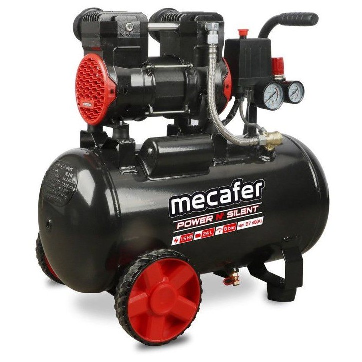 Compresseur - Horizontal - Mecafer - Power Silent - 24 L - 1,5 HP - 175 L/min - Silencieux Compresseur - Horizontal - Mecafer - Power Silent - 24 L - 1,5 HP - 175 L/min - Silencieux