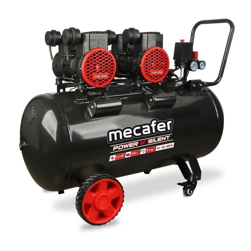 Compresseur - Horizontal - Mecafer - Power N'Silent - 100 L - 3,5 HP -