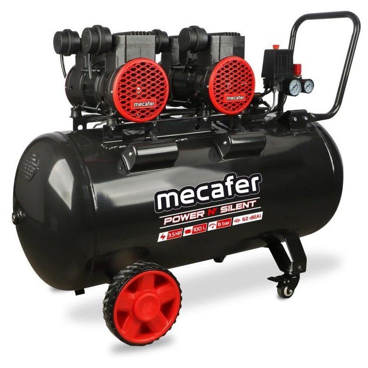 Compresseur - Horizontal - Mecafer - Power N'Silent - 100 L - 3,5 HP - Silencieux Compresseur - Horizontal - Mecafer - Power N'Silent - 100 L - 3,5 HP - Silencieux