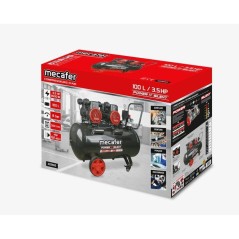 Compresseur - Horizontal - Mecafer - Power N'Silent - 100 L - 3,5 HP - Silencieux