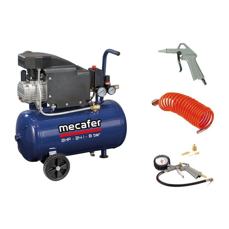 Compresseur d'air horizontal - Mecafer - 24 L - 2 HP - 8 Bars - Inclus