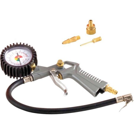 Compresseur d'air horizontal - Mecafer - 24 L - 2 HP - 8 Bars - Inclus : Tuyau + Souflette + Pistolet de gonflage + 3 embouts -
