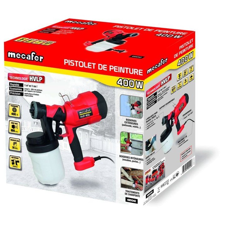 Pistolet de peinture HVLP - MECAFER - HVP400 - 400 W - 900 ml - 70 DIN/sec Pistolet de peinture HVLP - MECAFER - HVP400 - 400 W - 900 ml - 70 DIN/sec