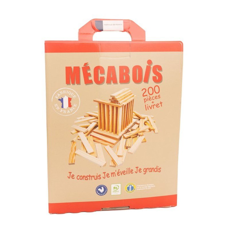 Mécabois - Baril de 200 planchettes en bois - Jeux de constructions -
