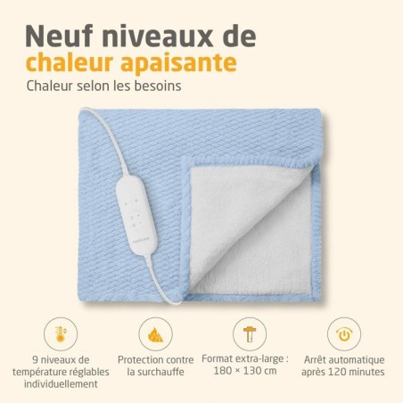 Couverture chauffante reversible - MEDISANA - HB 415 - 120 W - 9 réglages - 180 x 130 cm - Bleu