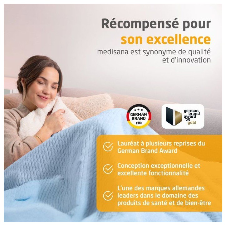 Couverture chauffante reversible - MEDISANA - HB 415 - 120 W - 9 réglages - 180 x 130 cm - Bleu Couverture chauffante reversible - MEDISANA - HB 415 - 120 W - 9 réglages - 180 x 130 cm - Bleu