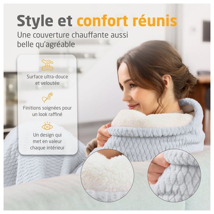 Couverture chauffante reversible - MEDISANA - HB 416 - 120 W - 9 réglages - 180 x 130 cm - Gris Couverture chauffante reversible - MEDISANA - HB 416 - 120 W - 9 réglages - 180 x 130 cm - Gris