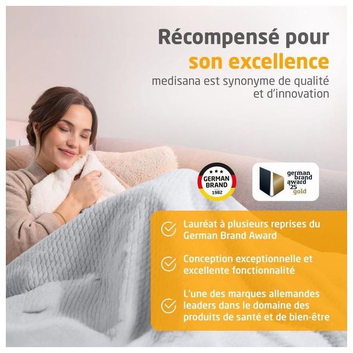 Couverture chauffante reversible - MEDISANA - HB 416 - 120 W - 9 réglages - 180 x 130 cm - Gris Couverture chauffante reversible - MEDISANA - HB 416 - 120 W - 9 réglages - 180 x 130 cm - Gris