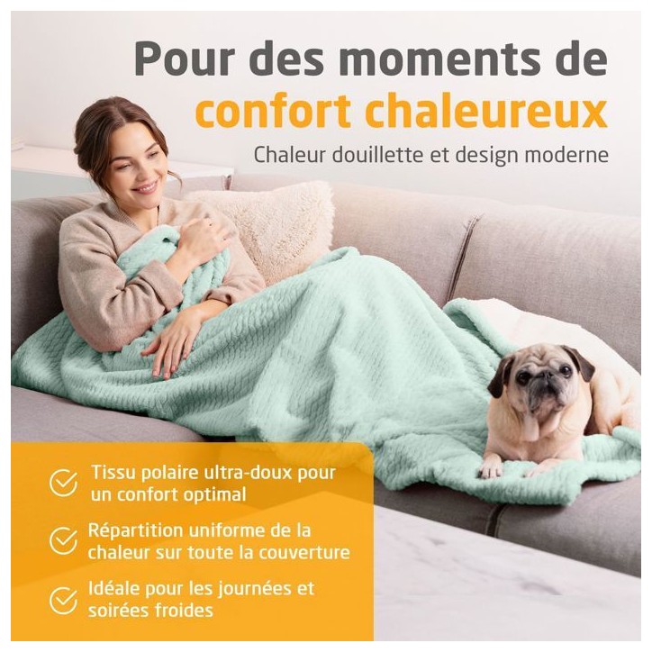 Couverture chauffante reversible - MEDISANA - HB 417 - 120 W - 9 réglages - 180 x 130 cm - Vert Couverture chauffante reversible - MEDISANA - HB 417 - 120 W - 9 réglages - 180 x 130 cm - Vert