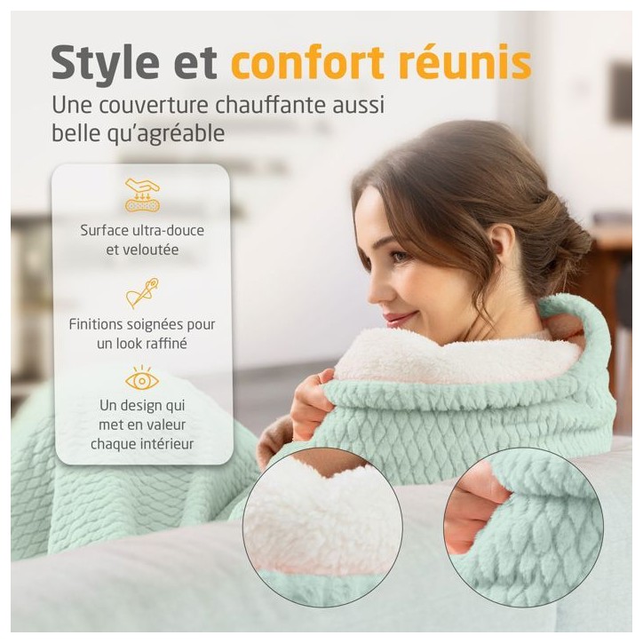 Couverture chauffante reversible - MEDISANA - HB 417 - 120 W - 9 réglages - 180 x 130 cm - Vert Couverture chauffante reversible - MEDISANA - HB 417 - 120 W - 9 réglages - 180 x 130 cm - Vert