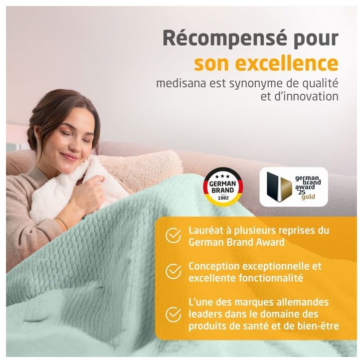 Couverture chauffante reversible - MEDISANA - HB 417 - 120 W - 9 réglages - 180 x 130 cm - Vert Couverture chauffante reversible - MEDISANA - HB 417 - 120 W - 9 réglages - 180 x 130 cm - Vert