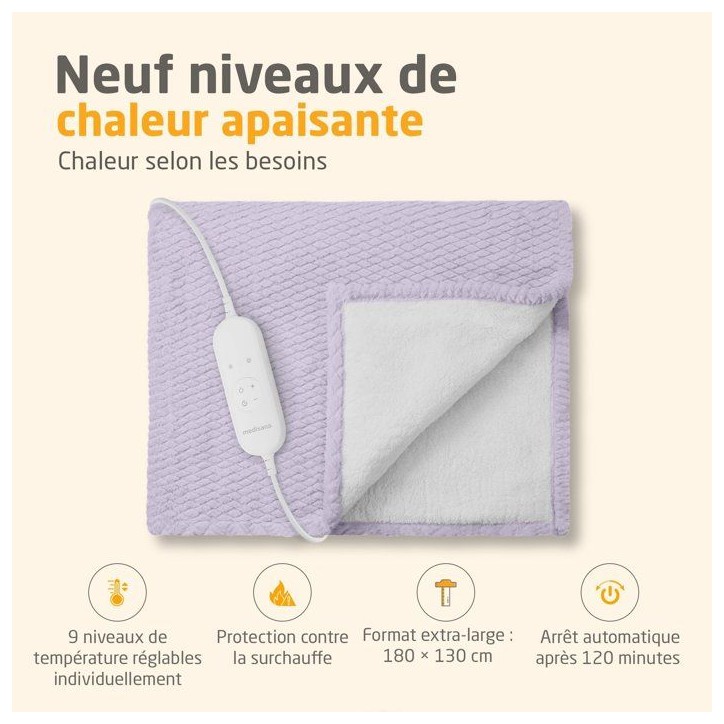Couverture chauffante reversible - MEDISANA - HB 418 - 120 W - 9 réglages - 180 x 130 cm - Violet Couverture chauffante reversible - MEDISANA - HB 418 - 120 W - 9 réglages - 180 x 130 cm - Violet