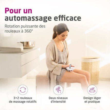 Appareil de massage - MEDISANA - AC 860 - Anti-cellulite - 2 intensités - 3 x 2 rouleaux rotatifs amovibles - Blanc / Rose