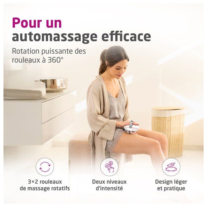 Appareil de massage - MEDISANA - AC 860 - Anti-cellulite - 2 intensités - 3 x 2 rouleaux rotatifs amovibles - Blanc / Rose Appareil de massage - MEDISANA - AC 860 - Anti-cellulite - 2 intensités - 3 x 2 rouleaux rotatifs amovibles - Blanc / Rose