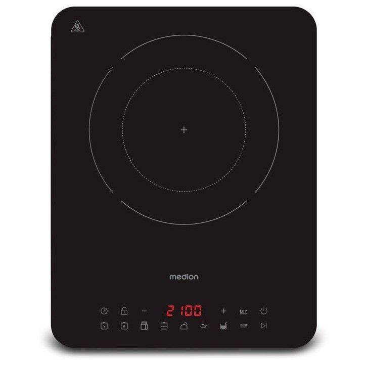 Plaque a induction simple - Medion - 1 feu - Ø 24 cm - MD 100090 - Surface entierement vitrée - 8 programmes - 2000 W