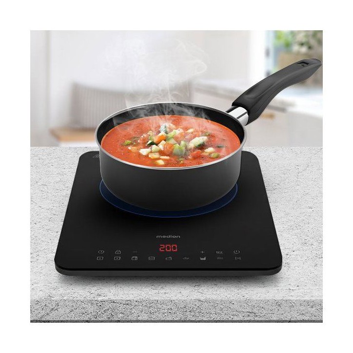 Plaque a induction simple - Medion - 1 feu - Ø 24 cm - MD 100090 - Surface entierement vitrée - 8 programmes - 2000 W