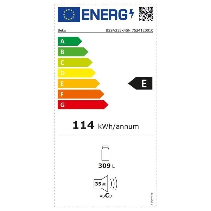 Réfrigérateur monoporte intégrable BEKO BSSA315K4SN - 309L - Blanc Réfrigérateur monoporte intégrable BEKO BSSA315K4SN - 309L - Blanc
