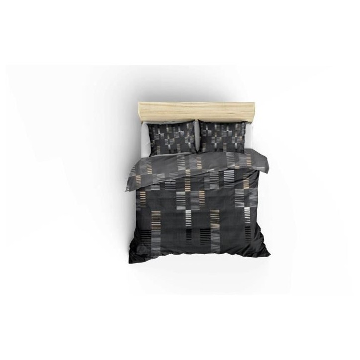 Parure de lit - 1 housse de couette 220x240 cm + 2 taies d'oreiller 60x60 cm - 65% coton, 35% polyester - Anthracite