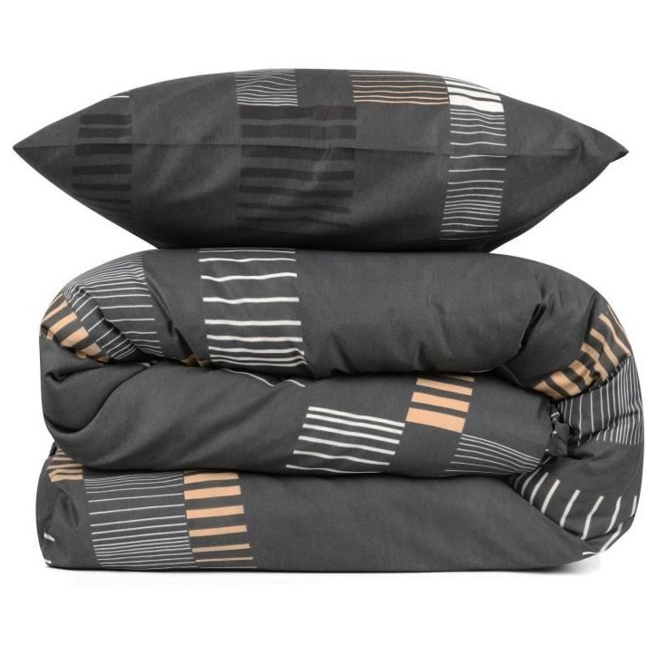 Parure de lit - 1 housse de couette 220x240 cm + 2 taies d'oreiller 60x60 cm - 65% coton, 35% polyester - Anthracite