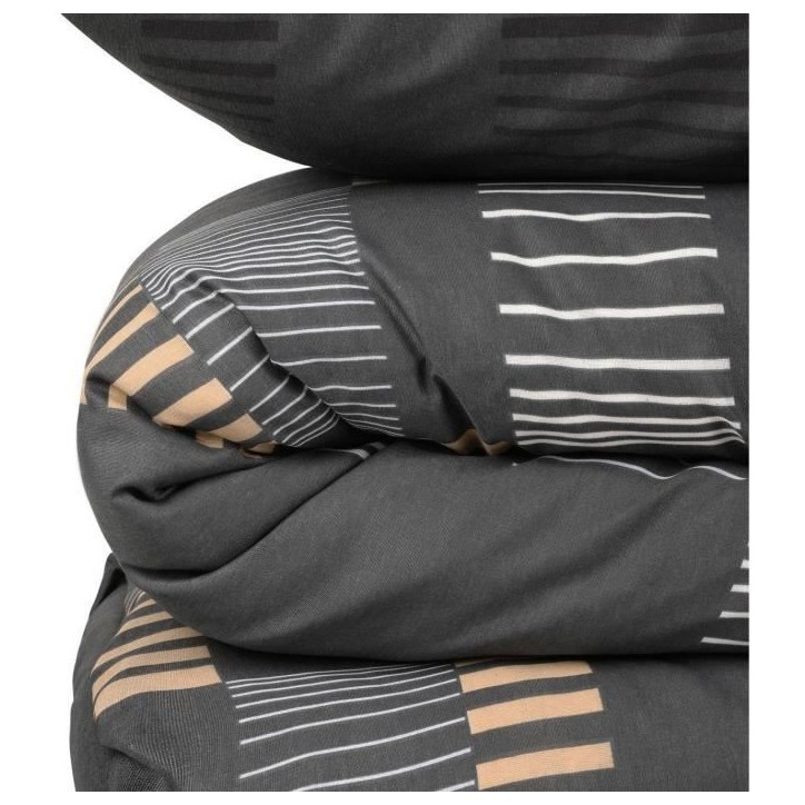 Parure de lit - 1 housse de couette 220x240 cm + 2 taies d'oreiller 60x60 cm - 65% coton, 35% polyester - Anthracite