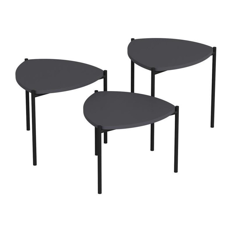 Table basse gigogne - LENNY - Ovales - Anthracite - 45 / 40 / 35 cm