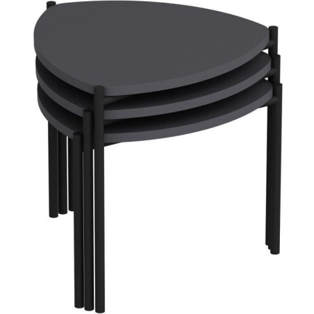 Table basse gigogne - LENNY - Ovales - Anthracite - 45 / 40 / 35 cm