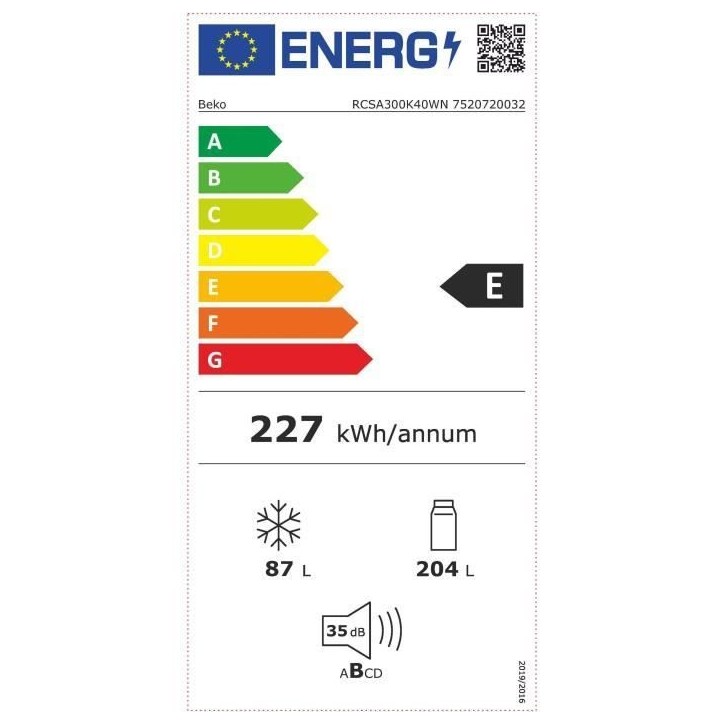 Réfrigérateur congélateur en bas Beko RCSA300K40WN Réfrigérateur congélateur en bas Beko RCSA300K40WN