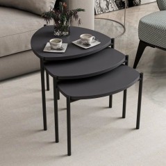 Table basse gigogne - LENNY - Ovales - Anthracite - 45 / 40 / 35 cm