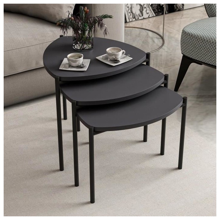 Table basse gigogne - LENNY - Ovales - Anthracite - 45 / 40 / 35 cm Table basse gigogne - LENNY - Ovales - Anthracite - 45 / 40 / 35 cm