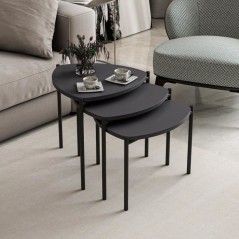Table basse gigogne - LENNY - Ovales - Anthracite - 45 / 40 / 35 cm