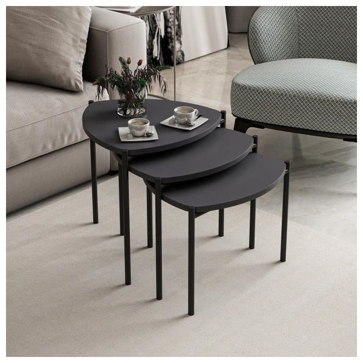 Table basse gigogne - LENNY - Ovales - Anthracite - 45 / 40 / 35 cm Table basse gigogne - LENNY - Ovales - Anthracite - 45 / 40 / 35 cm