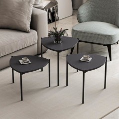 Table basse gigogne - LENNY - Ovales - Anthracite - 45 / 40 / 35 cm