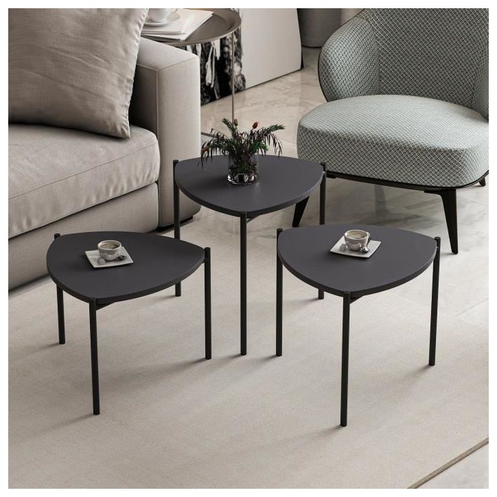 Table basse gigogne - LENNY - Ovales - Anthracite - 45 / 40 / 35 cm Table basse gigogne - LENNY - Ovales - Anthracite - 45 / 40 / 35 cm
