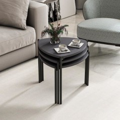 Table basse gigogne - LENNY - Ovales - Anthracite - 45 / 40 / 35 cm