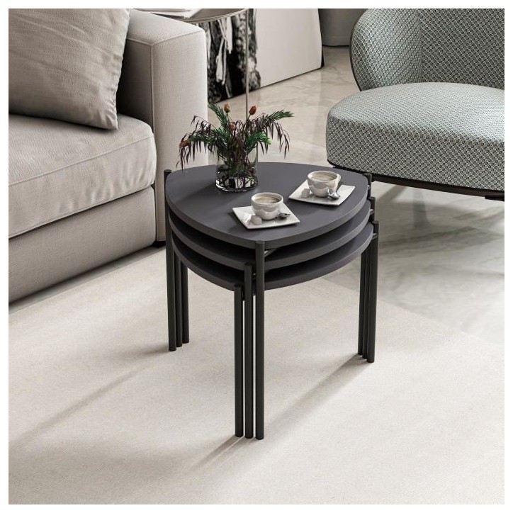 Table basse gigogne - LENNY - Ovales - Anthracite - 45 / 40 / 35 cm Table basse gigogne - LENNY - Ovales - Anthracite - 45 / 40 / 35 cm