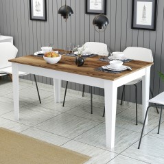 Table a manger - MILAN - Rectangulaire - 4 personnes - 145 x 75 x 88 cm - Noyer / Blanc