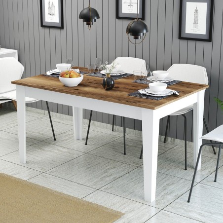 Table a manger - MILAN - Rectangulaire - 4 personnes - 145 x 75 x 88 cm - Noyer / Blanc
