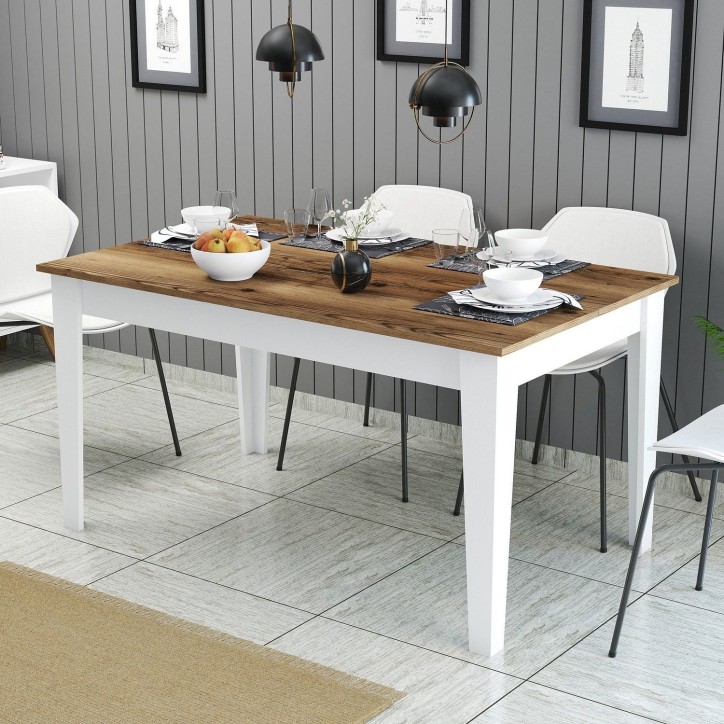 Table a manger - MILAN - Rectangulaire - 4 personnes - 145 x 75 x 88 cm - Noyer / Blanc Table a manger - MILAN - Rectangulaire - 4 personnes - 145 x 75 x 88 cm - Noyer / Blanc