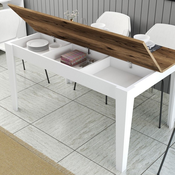 Table a manger - MILAN - Rectangulaire - 4 personnes - 145 x 75 x 88 cm - Noyer / Blanc Table a manger - MILAN - Rectangulaire - 4 personnes - 145 x 75 x 88 cm - Noyer / Blanc