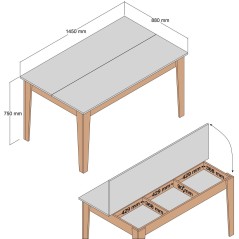 Table a manger - MILAN - Rectangulaire - 4 personnes - 145 x 75 x 88 c