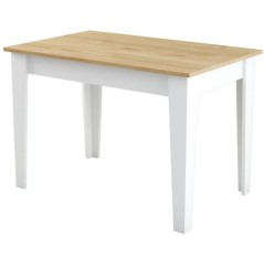 Table de cuisine avec rangement- KIEVA - Mélamine - Blanc / Chene - R