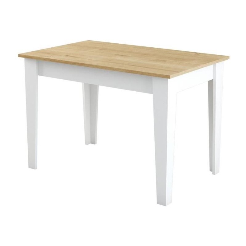 Table de cuisine avec rangement- KIEVA - Mélamine - Blanc / Chene - R